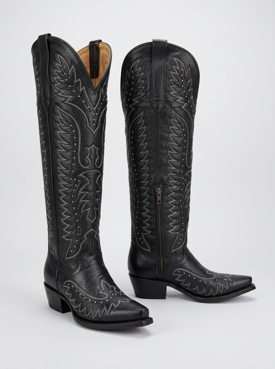 Bufalino Western Boot — Black — pair front view