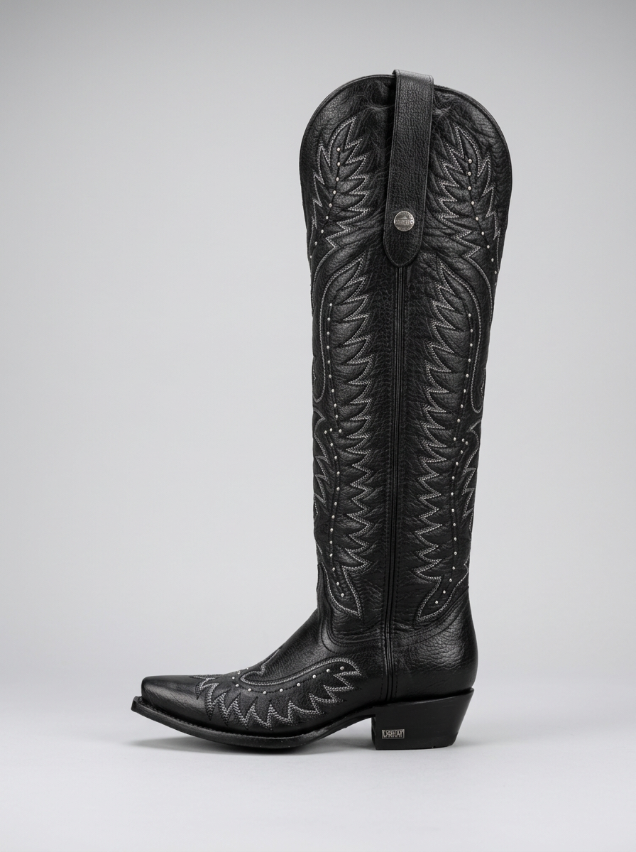 Bufalino Western Boot — Black — side profile
