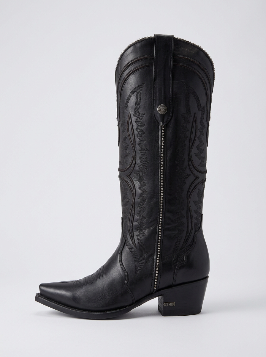 Cleyton Western Boot — Black (Athala) — side profile