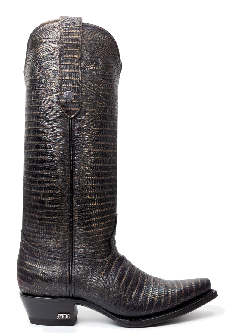 Women's Lizard-Embossed Western Boot — Black