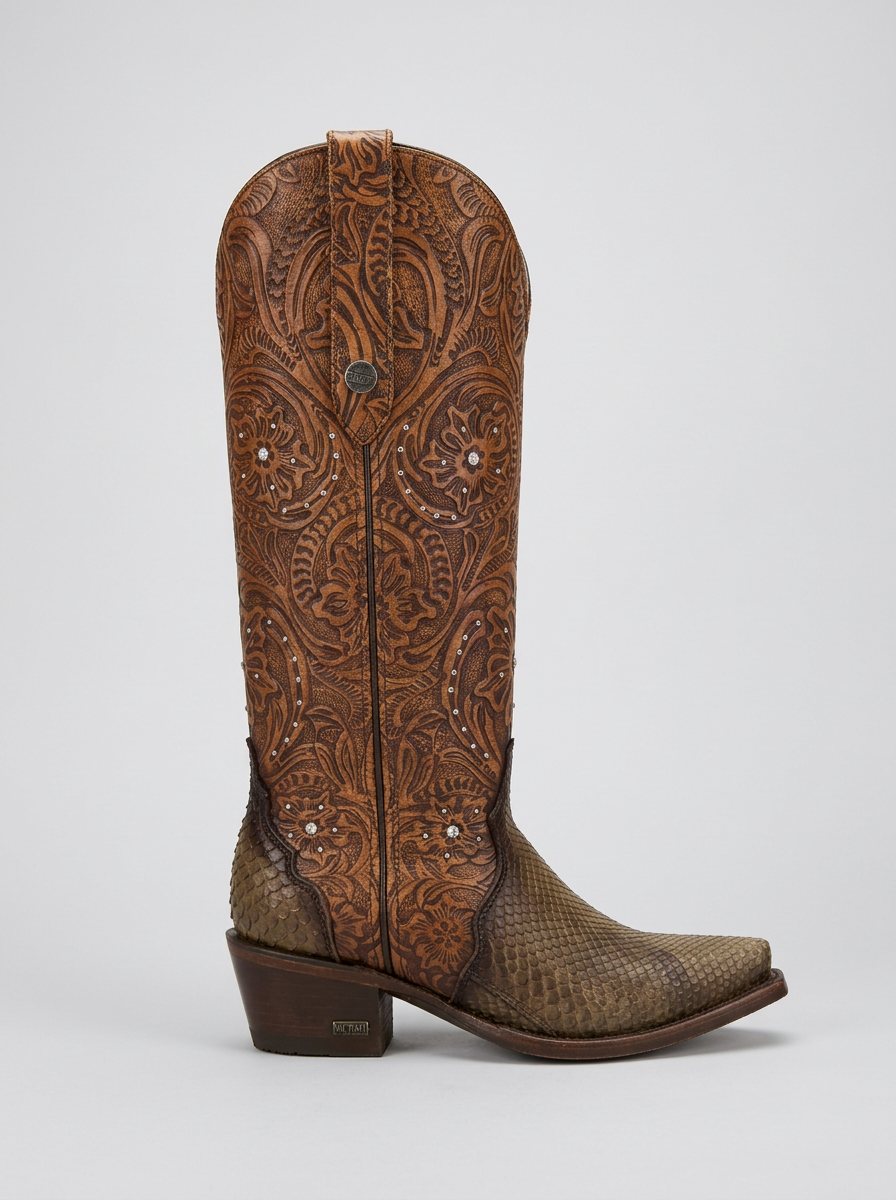 Chiseled Python Exotic Boot — Tobacco — side profile