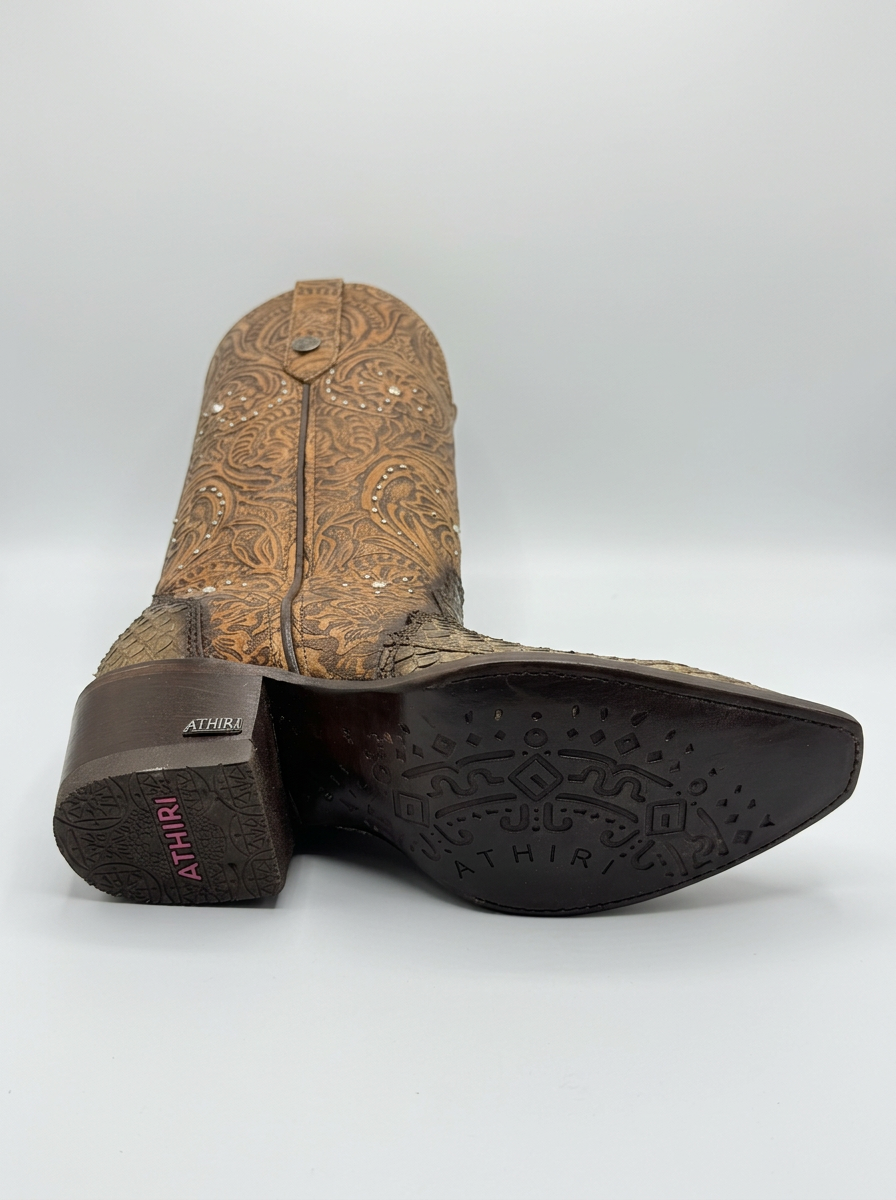 Chiseled Python Exotic Boot — Tobacco — sole